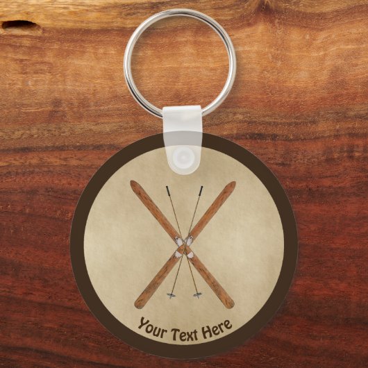 Landoverschrijdende ski's op oud papier sleutelhanger (Voorkant)