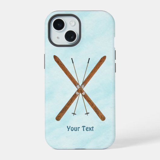 Landoverschrijdende ski's op sneeuwdoos iPhone 15 Case (Achterkant)