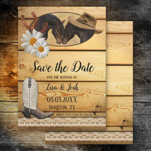 Landpaarden Rustic Wood Lace Save the Date Kaart