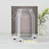 Landpartij Mason Jar Yellow Gingham Birthday Party Kaart (Staand voorkant)