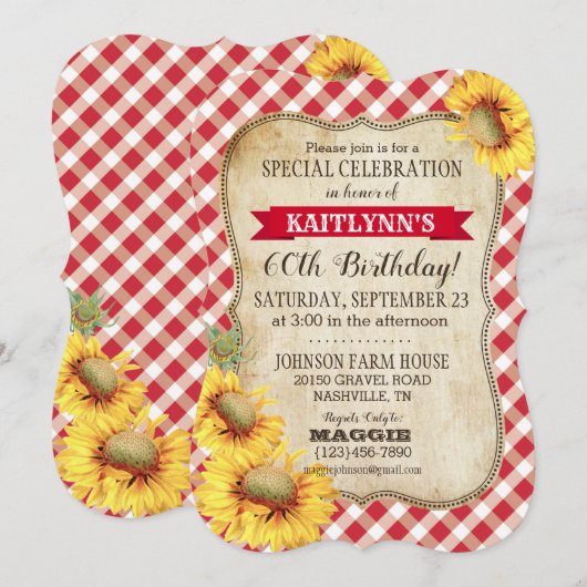 Landpicknick met zonnebloemen op zaterdag uitnodig kaart (Voorkant / Achterkant)