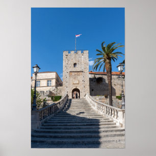 Landpoort in Korcula stad - Dalmatië, Kroatië Poster