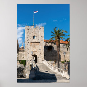 Landpoort in Korcula stad - Dalmatië, Kroatië Poster