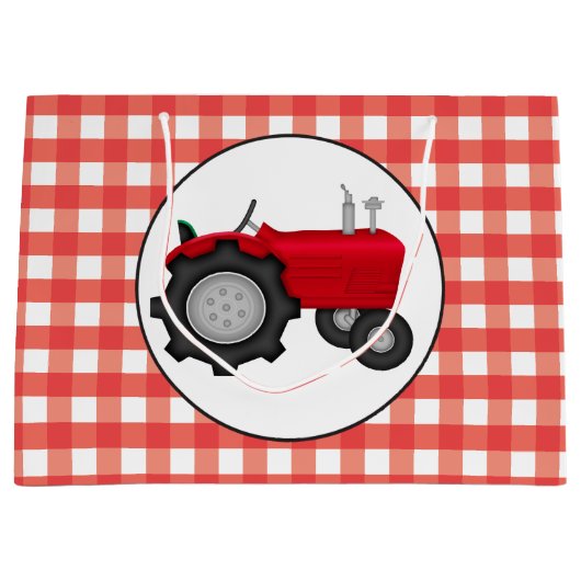 Landrode tractielant met gingham-stijl large cadeautasje (Voorkant)