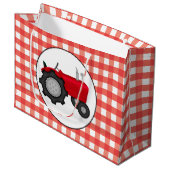 Landrode tractielant met gingham-stijl large cadeautasje (Voorkant Gekanteld)