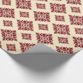 Landroodrood  Damaspatroon Cadeaupapier (Hoek)