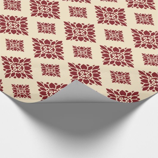 Landroodrood  Damaspatroon Cadeaupapier (Hoek)