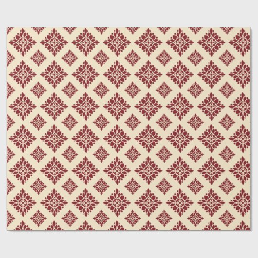 Landroodrood  Damaspatroon Cadeaupapier (Vlak)