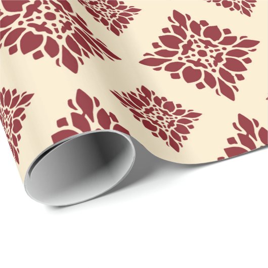 Landroodrood  Damaspatroon Cadeaupapier (Rol Hoek)