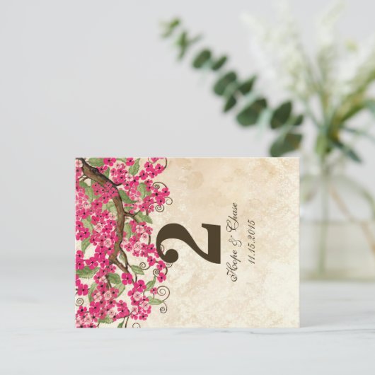 Landroze Cherry Blossom Table Number Kaart (Staand voorkant)