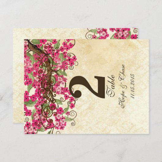 Landroze Cherry Blossom Table Number Kaart (Voorkant / Achterkant)