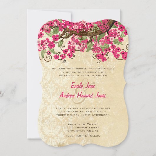 Landroze Cherry Blossom Wedding Invites Kaart (Voorkant)