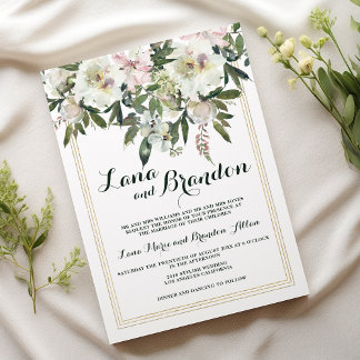 Landroze crème klassiek schrift florale bruiloft kaart