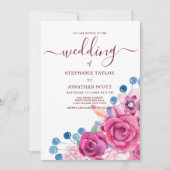 Landroze paars blauw bloemthema bruiloft kaart (Voorkant)