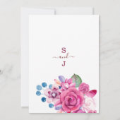 Landroze paars blauw bloemthema bruiloft kaart (Achterkant)