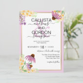 Landroze Paarse gele wilde bloemen bruiloft Kaart (Staand voorkant)