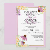 Landroze Paarse gele wilde bloemen bruiloft Kaart (Voorkant / Achterkant)