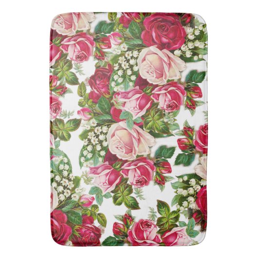 Landroze rode groene bloem badmat (Voorkant Verticaal)