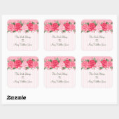 Landroze roze rozen en boekplaat met stripes vierkante sticker (Vel)