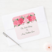 Landroze roze rozen en boekplaat met stripes vierkante sticker (Envelop)