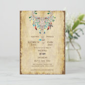 Landrustiek, Hertenschedel, Veren, Bruiloft Kaart (Staand voorkant)