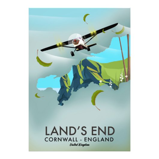 Land's End Cornwall Reis kaart poster (Voorkant)