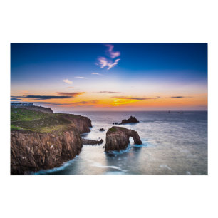 Lands End Sunset Enys Dodnan Armed Knight Cornwall Perfect Poster