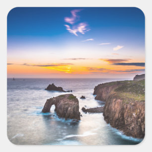 Lands End Sunset Enys Dodnan Armed Knight Cornwall Vierkante Sticker