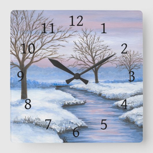 Landscape 231 winter snow vierkante klok (Voorkant)