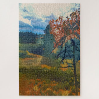 Landscape fall trees mist sky paint filter scene legpuzzel