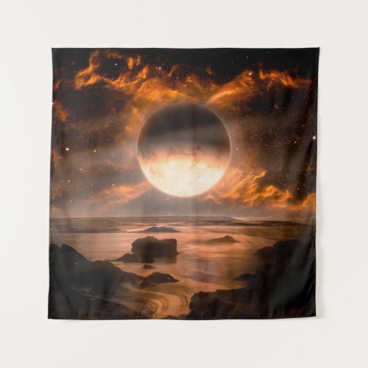 Landscape in fantasy alien planet with flaming moo wandkleed (Voorkant)