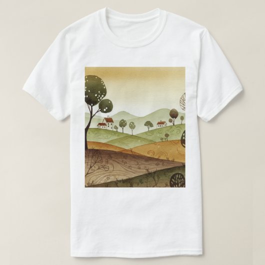 landscape of hills with small houses t-shirt (Design voorkant)