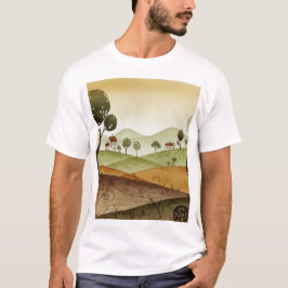 landscape of hills with small houses t-shirt