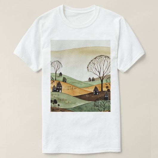 landscape of hills with small houses t-shirt (Design voorkant)