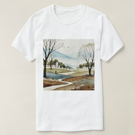 landscape of hills with small houses t-shirt (Design voorkant)