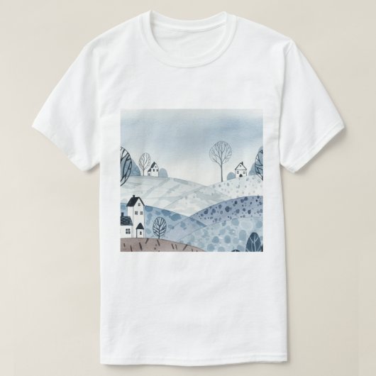 landscape of hills with small houses t-shirt (Design voorkant)