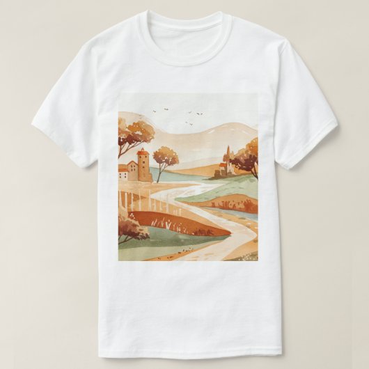 landscape of hills with small houses t-shirt (Design voorkant)