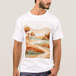 landscape of hills with small houses t-shirt