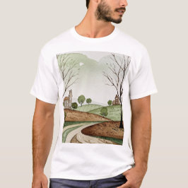 landscape of hills with small houses t-shirt