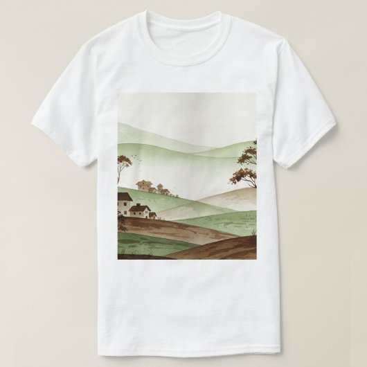 landscape of hills with small houses t-shirt (Design voorkant)