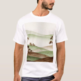 landscape of hills with small houses t-shirt