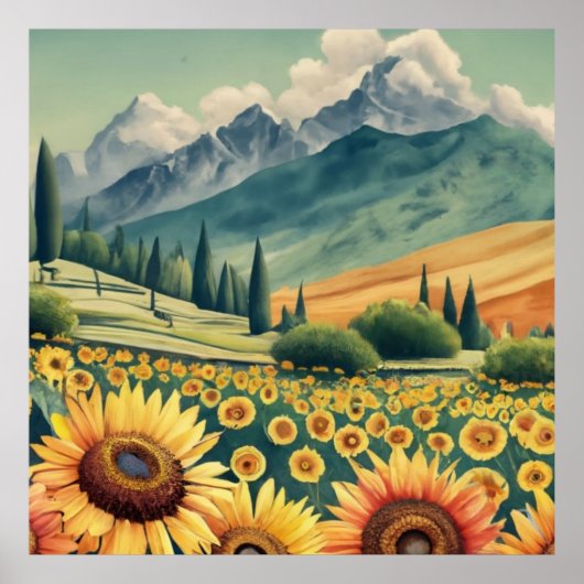 Landscape Sunflowers Boho Poster (Voorkant)