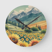 Landscape Sunflowers Boho Ronde Klok (Voorkant)