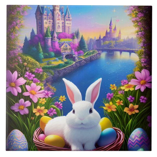 landscape with a rabbit and magical castles tegeltje (Voorkant)