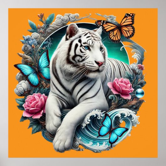 LANDSCAPE WITH TIGER, BUTTERFLIES AND FLOWERS POSTER (Voorkant)
