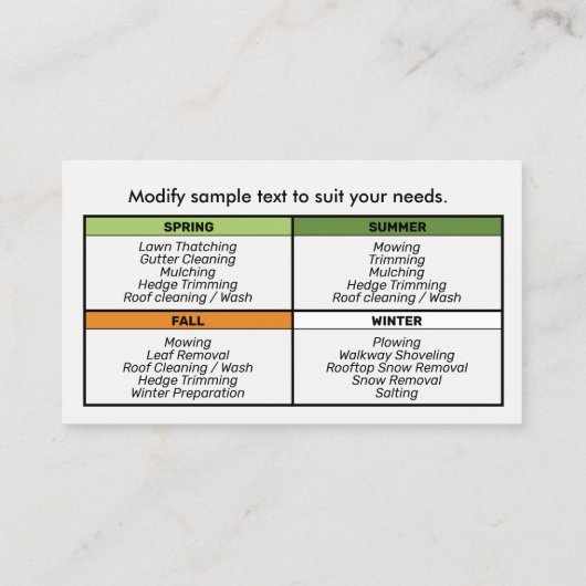 Landscaper over Lawn Care Visitekaartje (Achterkant)