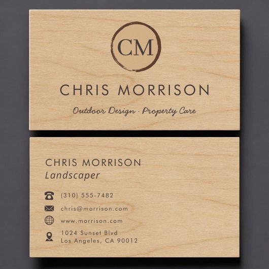 Landscaper Rustic Wood Monogram Professional Visitekaartje
