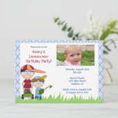 Landscaping Birthday Party Invitation Lawnmower La Kaart (Staand voorkant)