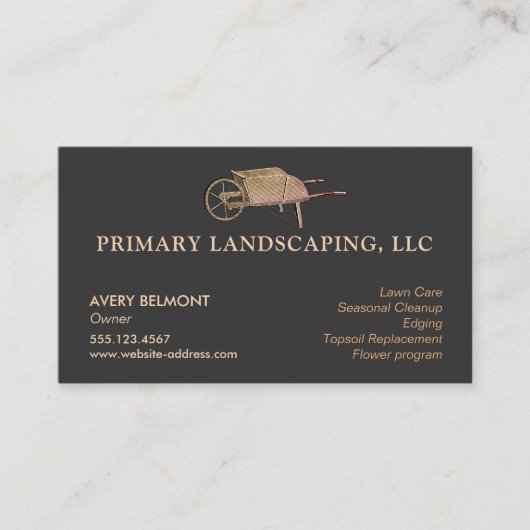 Landscaping en gazon zorg ontwerp Wiel Barrow Visitekaartje (Voorkant)