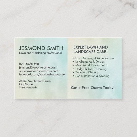 Landscaping en gazon zorgdiensten - Waterverf Visitekaartje (Achterkant)